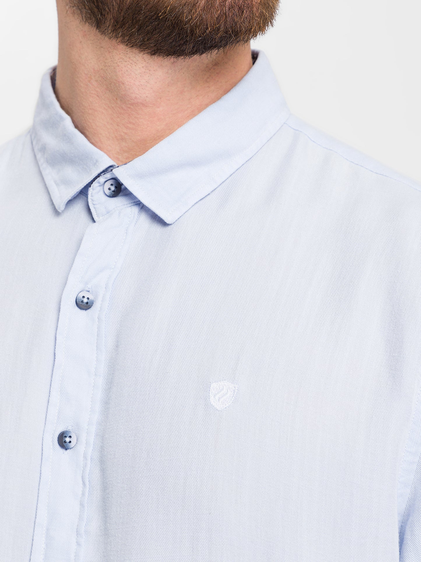 Men's regular long-sleeved shirt light blue with a patterned collar