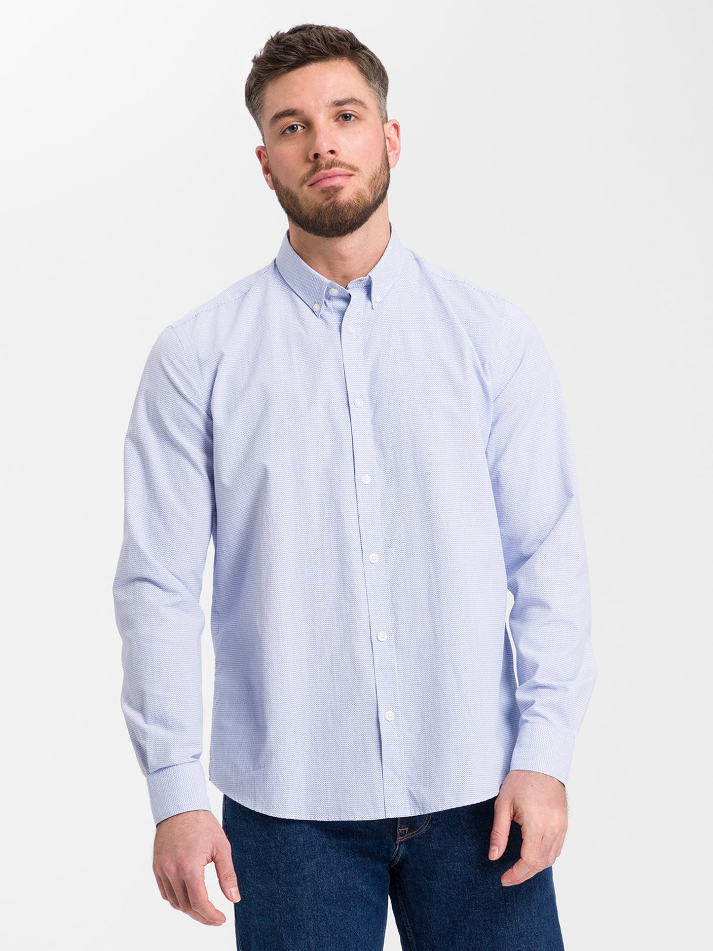 Men's regular long-sleeved shirt light blue