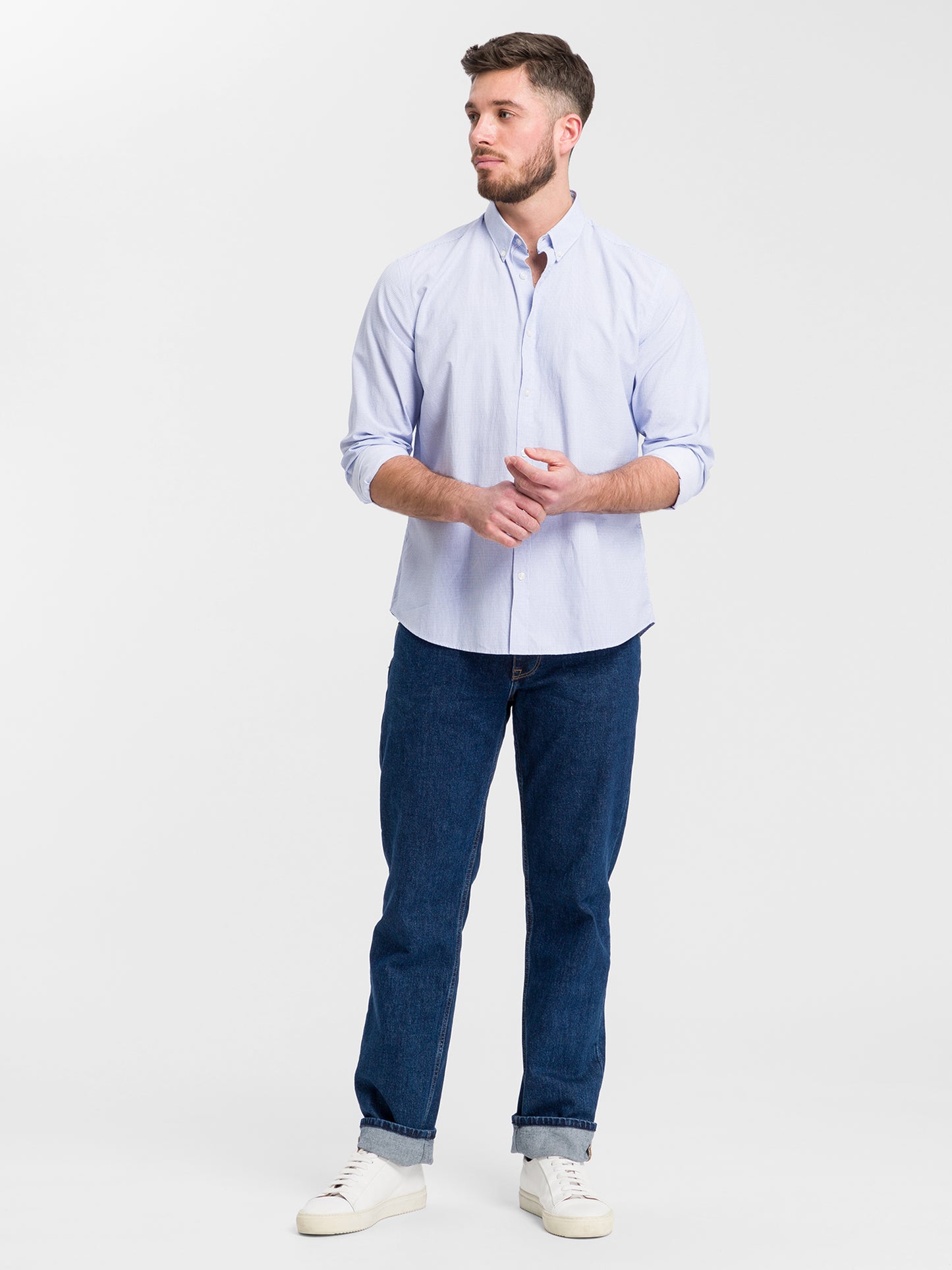 Men's regular long-sleeved shirt light blue