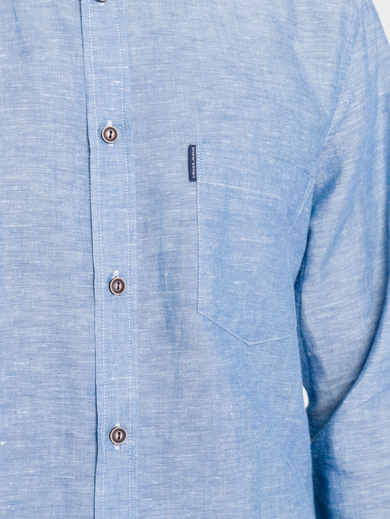 Men's regular long-sleeved shirt with chest pocket blue