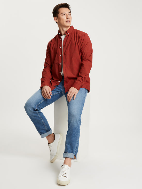 Men's regular long-sleeved shirt minimal pattern burgundy red