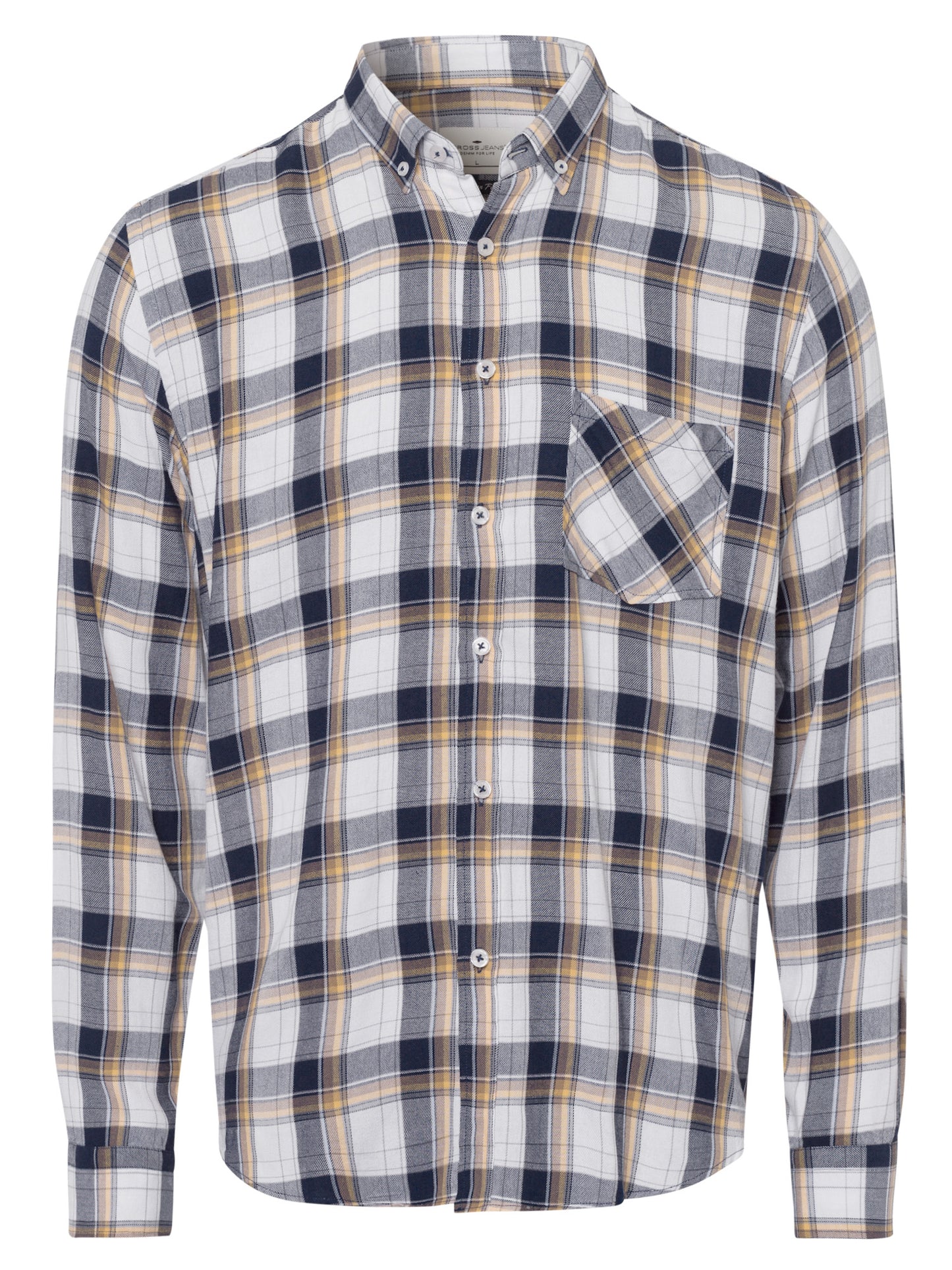 Men's regular long-sleeved shirt checked navy blue.