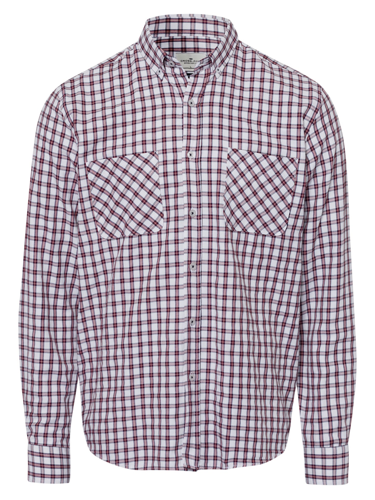 Men's regular long-sleeved shirt checked dark red.