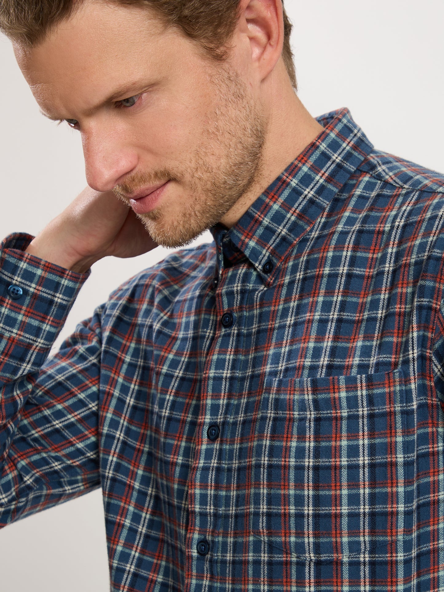 Herren Regular Langarmhemd blau-rot kariert