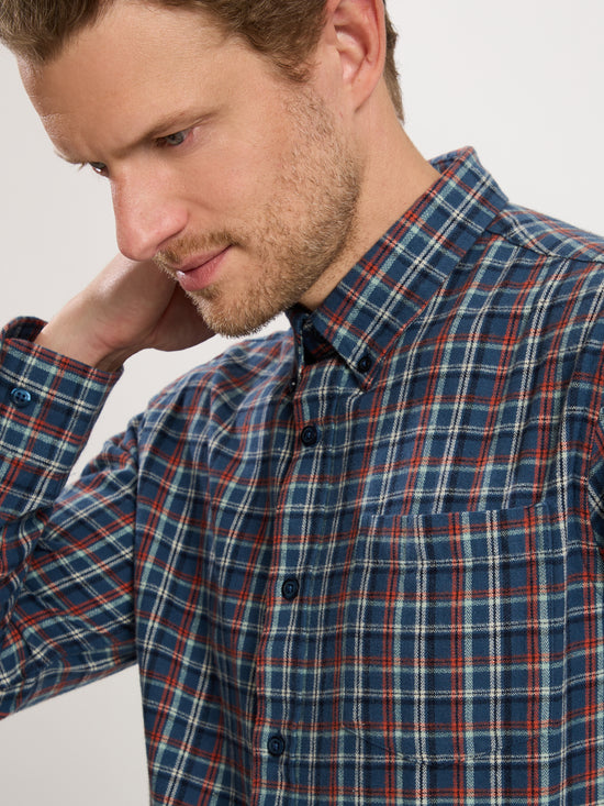 Herren Regular Langarmhemd blau-rot kariert