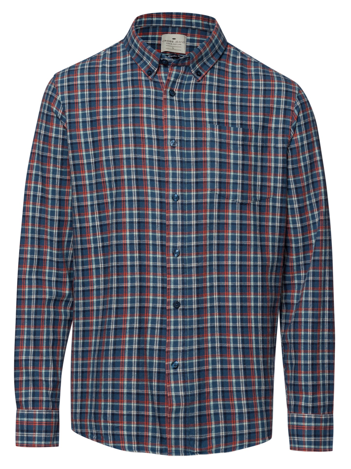 Herren Regular Langarmhemd blau-rot kariert
