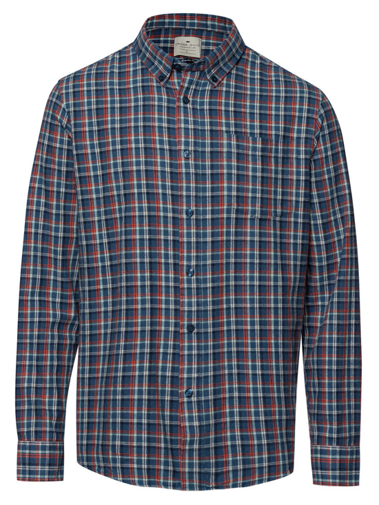 Herren Regular Langarmhemd blau-rot kariert