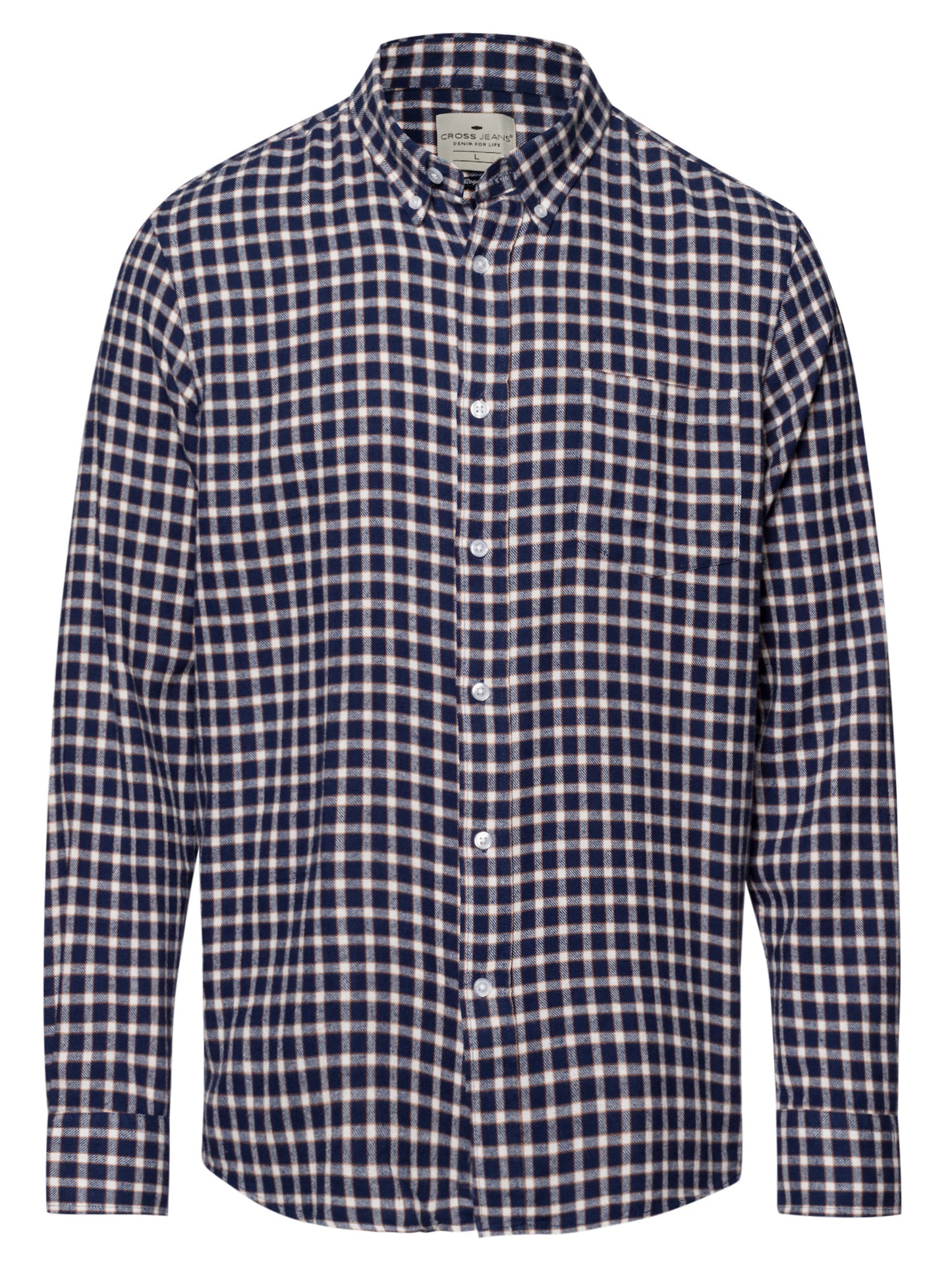 Herren Regular Langarmhemd marineblau kariert