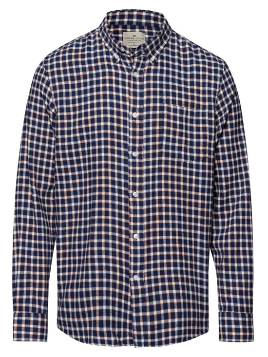 Herren Regular Langarmhemd marineblau kariert