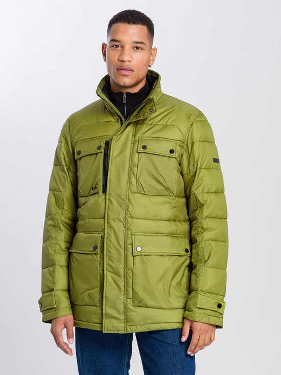 Men's regular winter jacket with zipper and pockets green