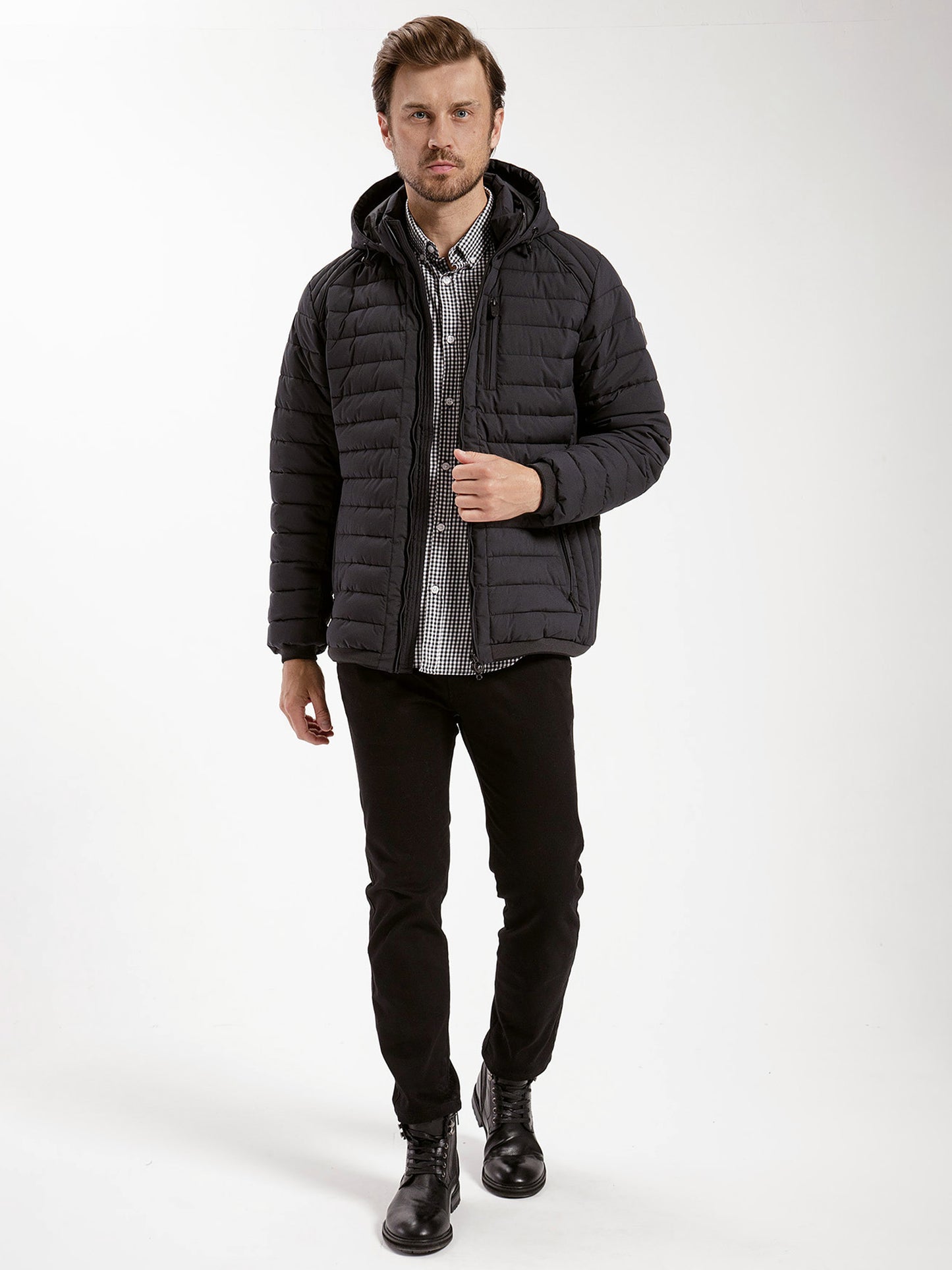 Men's regular quilted winter jacket in black
