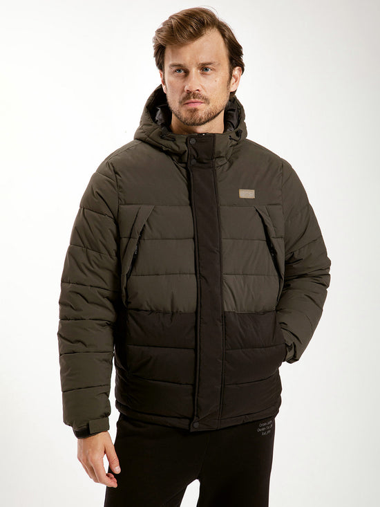 Men's regular winter jacket in color block green/black