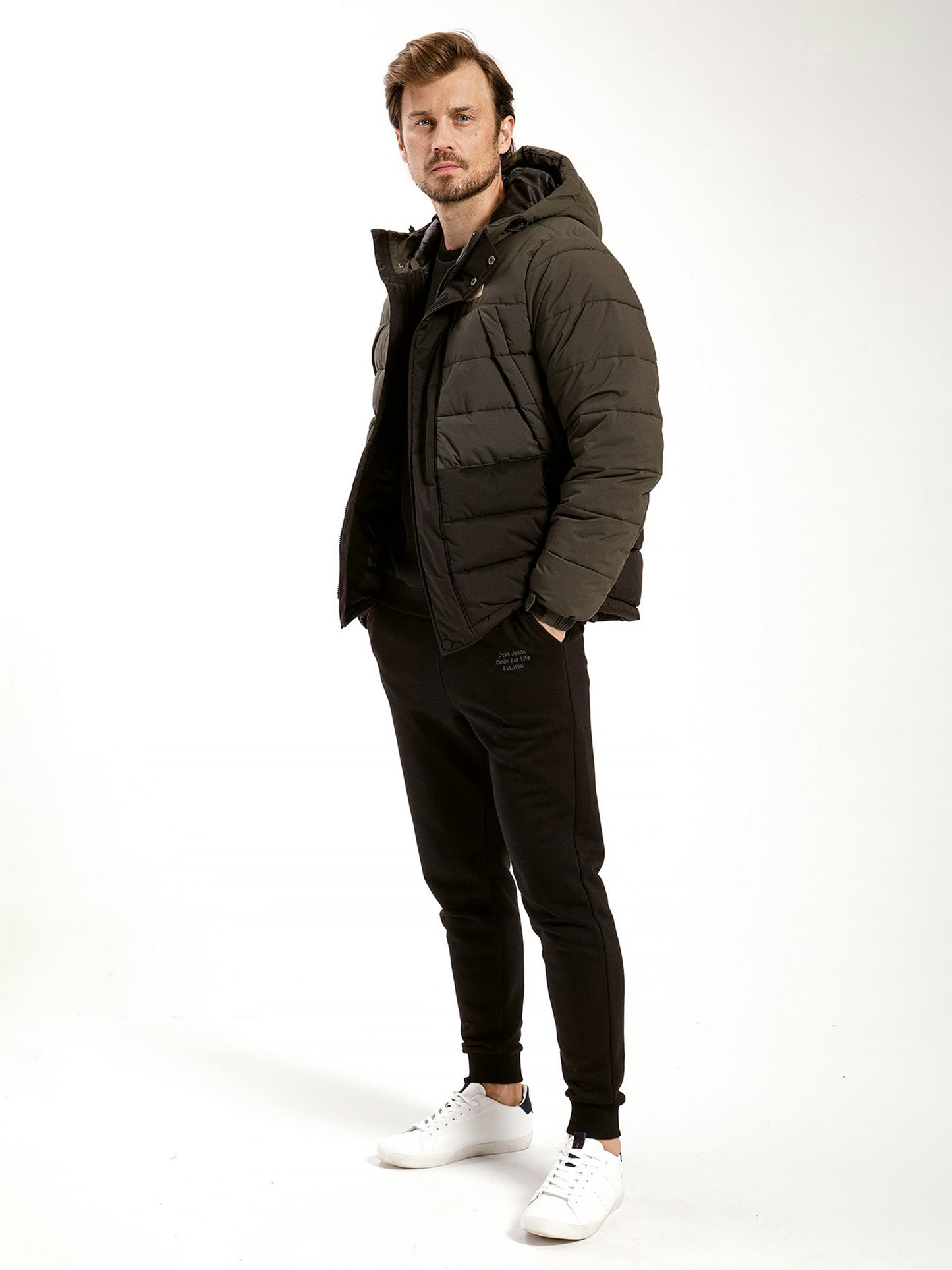 Men's regular winter jacket in color block green/black