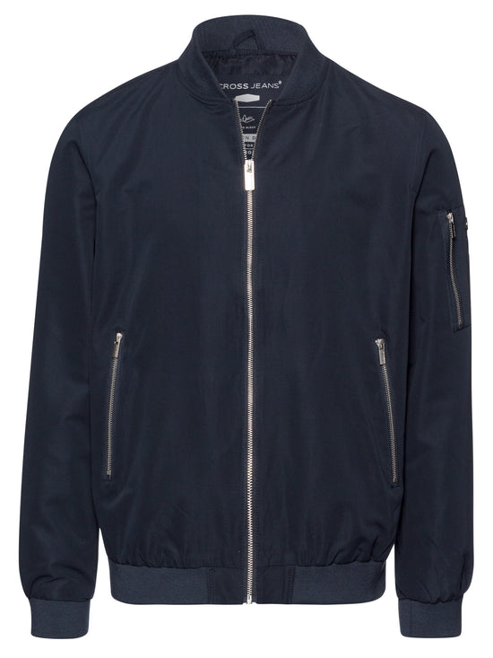 Herren Regular Bomber-Jacke mit Reißverschluss und Reißverschluss-Taschen marineblau.