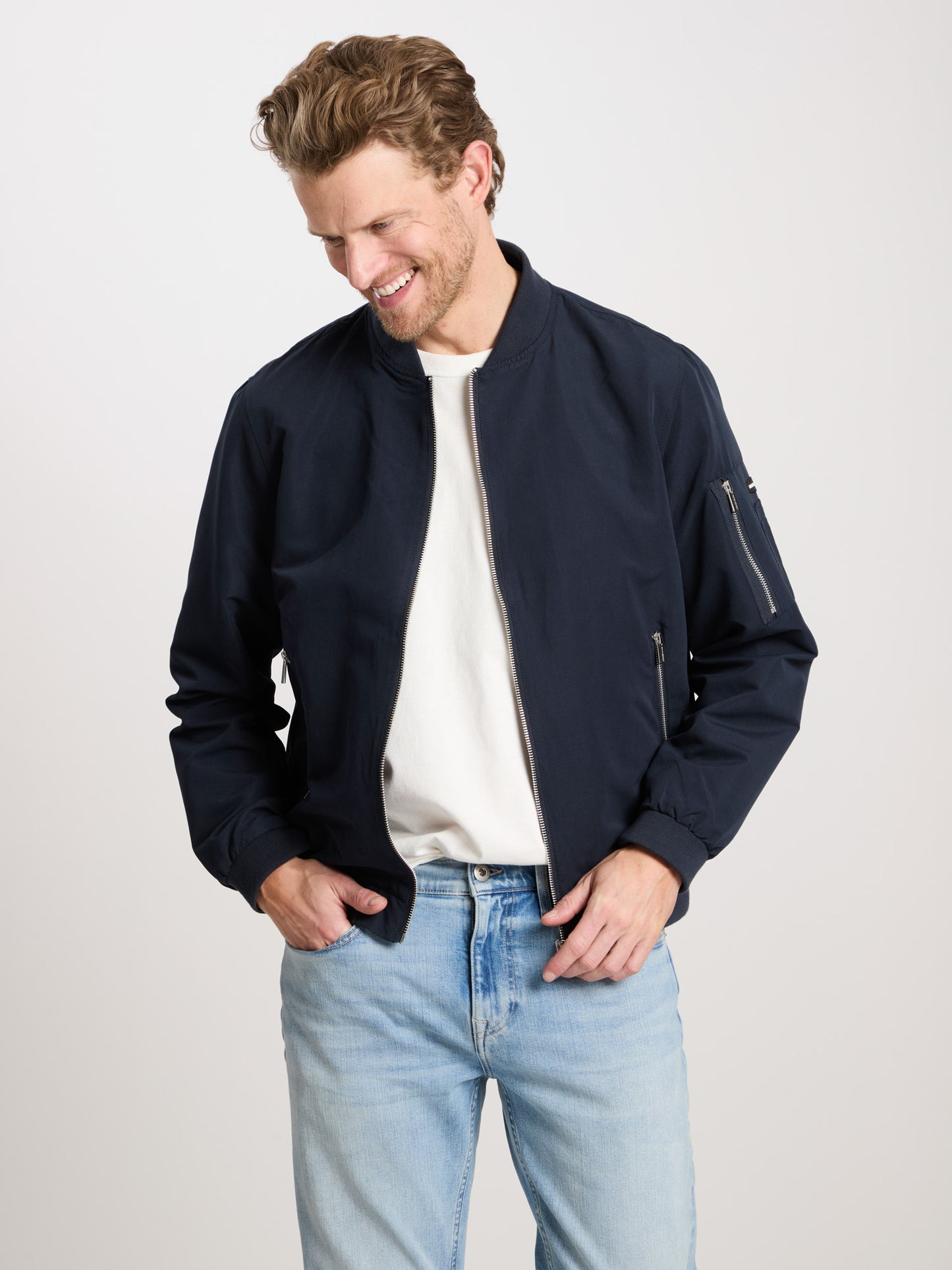 Outfit Blue Jean Bomber Jacket Denim Bomber Jacket Jet