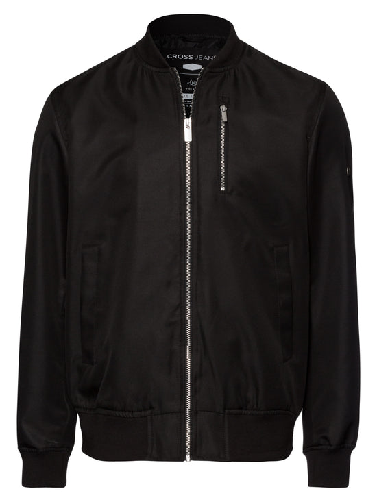 Men's regular bomber jacket with stand-up collar, zip and two pockets, black.