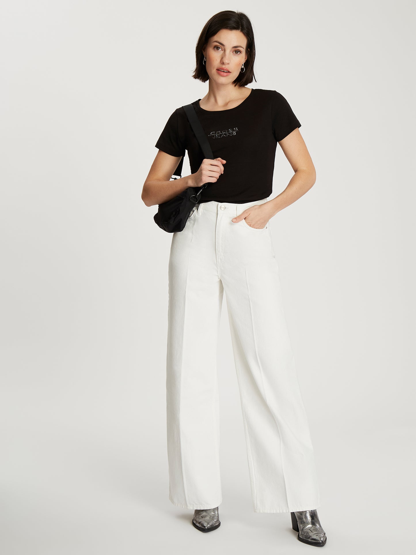 Damen Slim T-Shirt in schwarz
