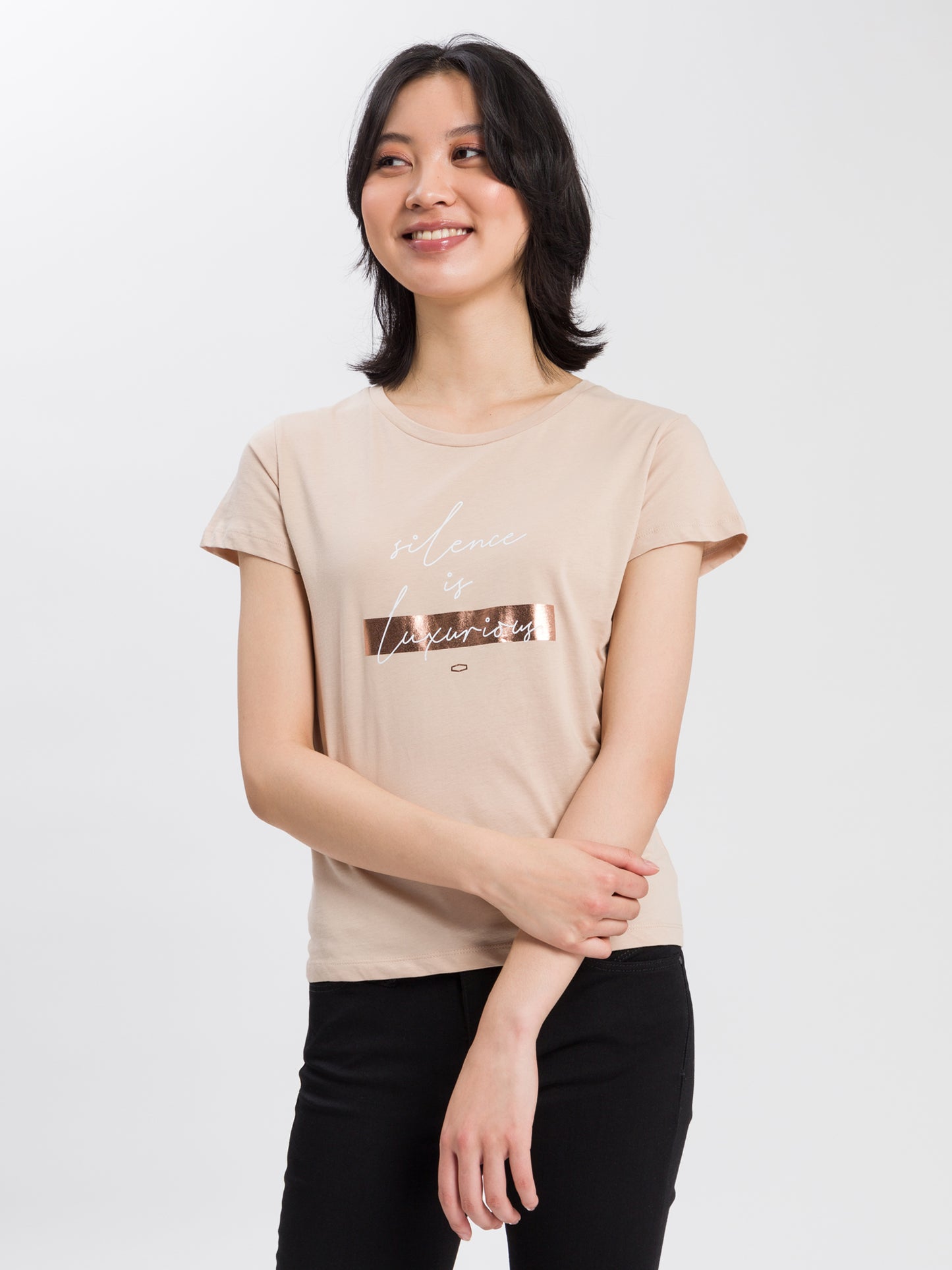 Damen T-Shirt Slim beige