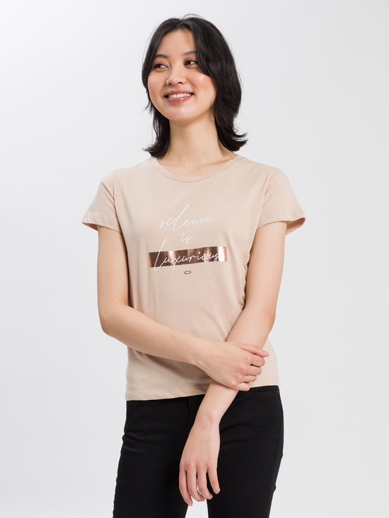 Damen T-Shirt Slim beige