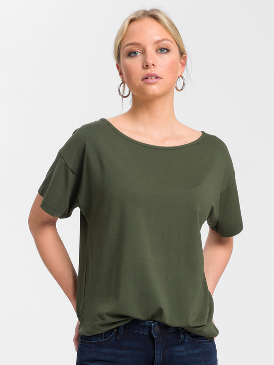 Women's loose fit t-shirt with round neck green