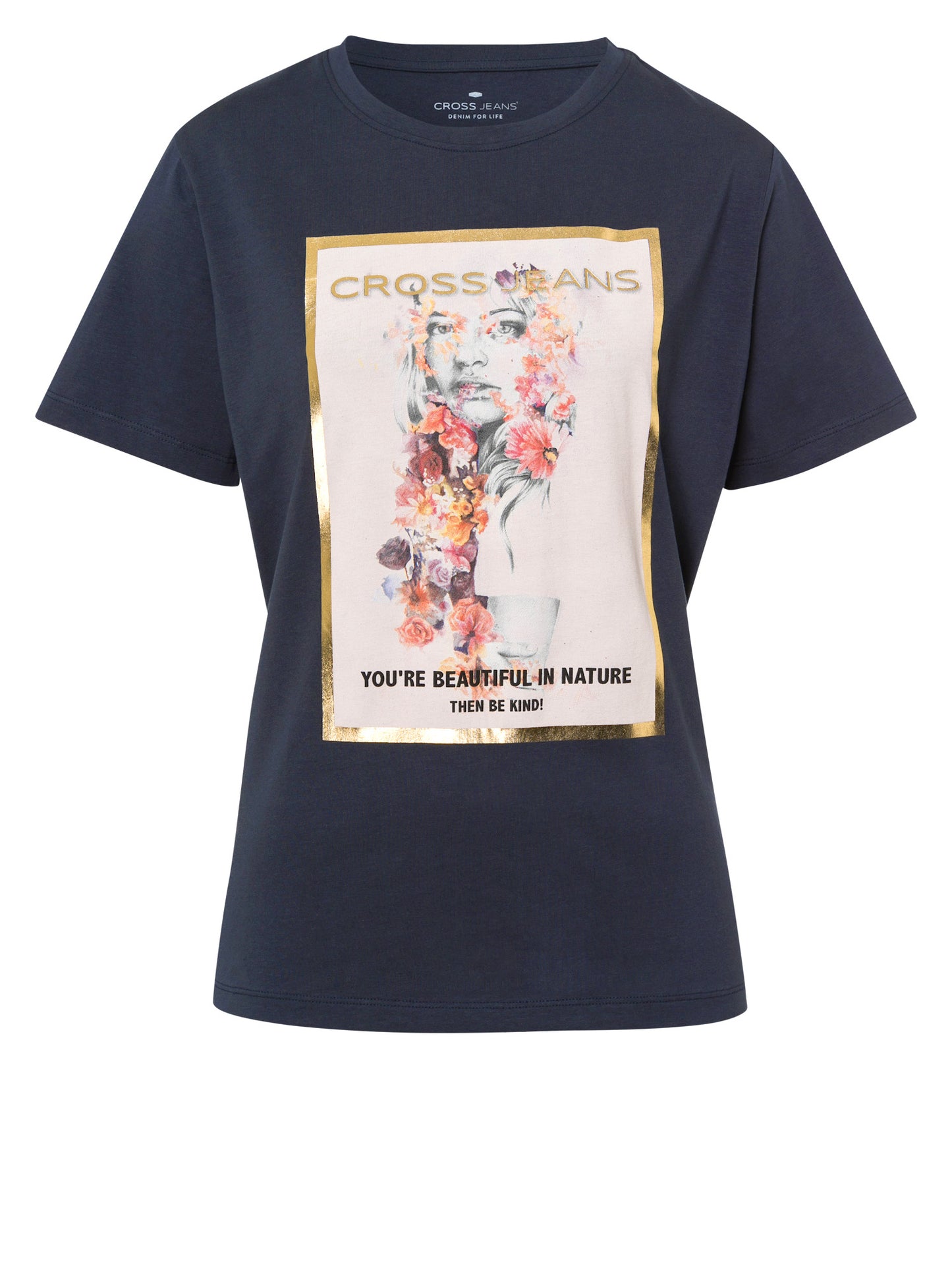 Women's regular t-shirt with floral print grey