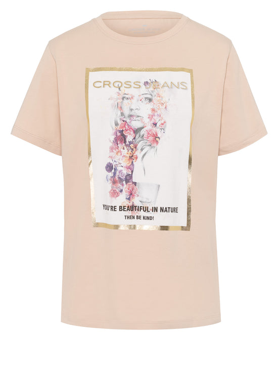 Women's regular t-shirt with floral print rose