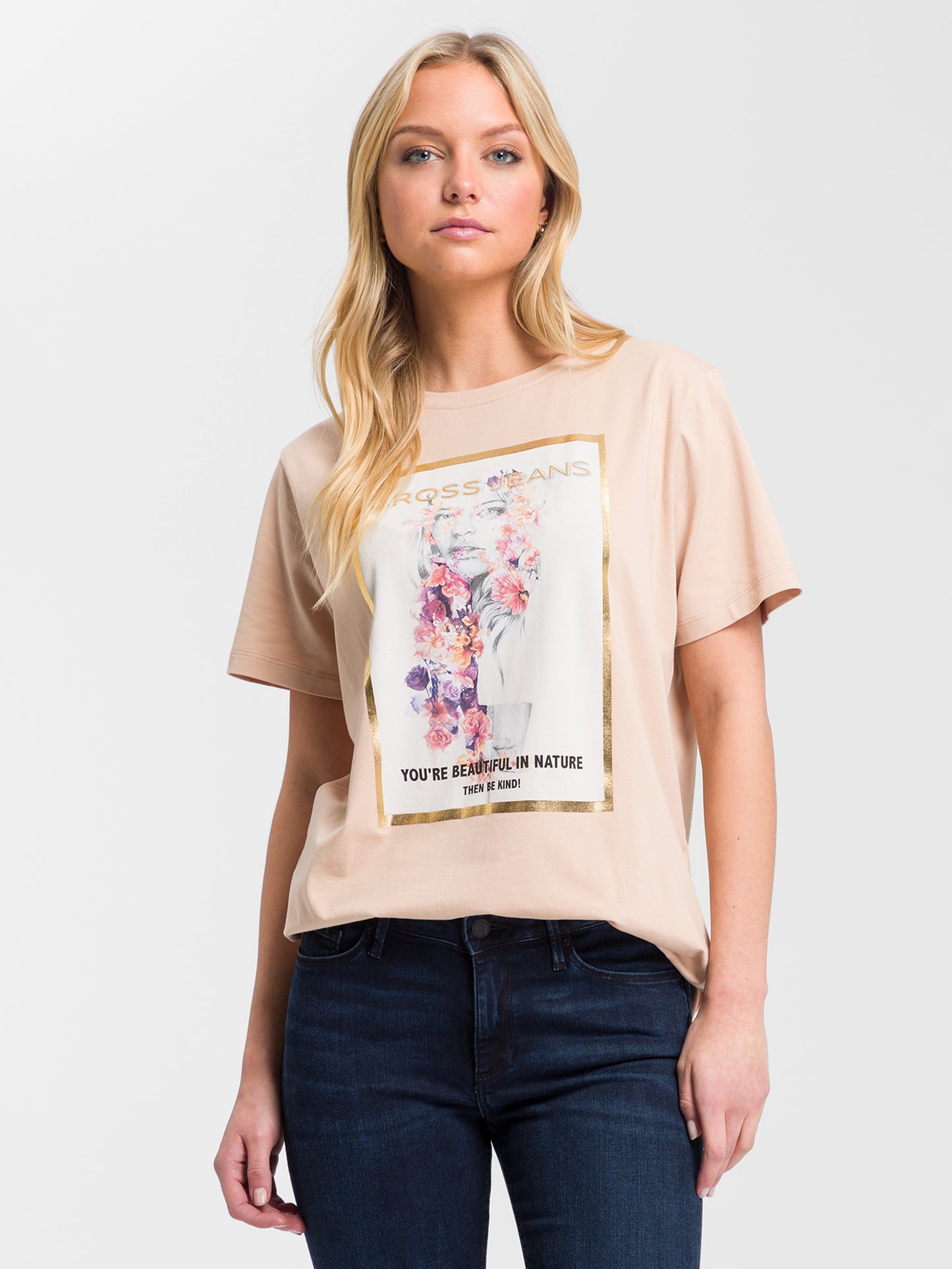 Women's regular t-shirt with floral print rose
