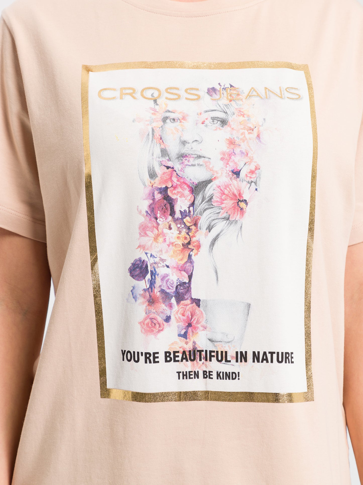 Women's regular t-shirt with floral print rose