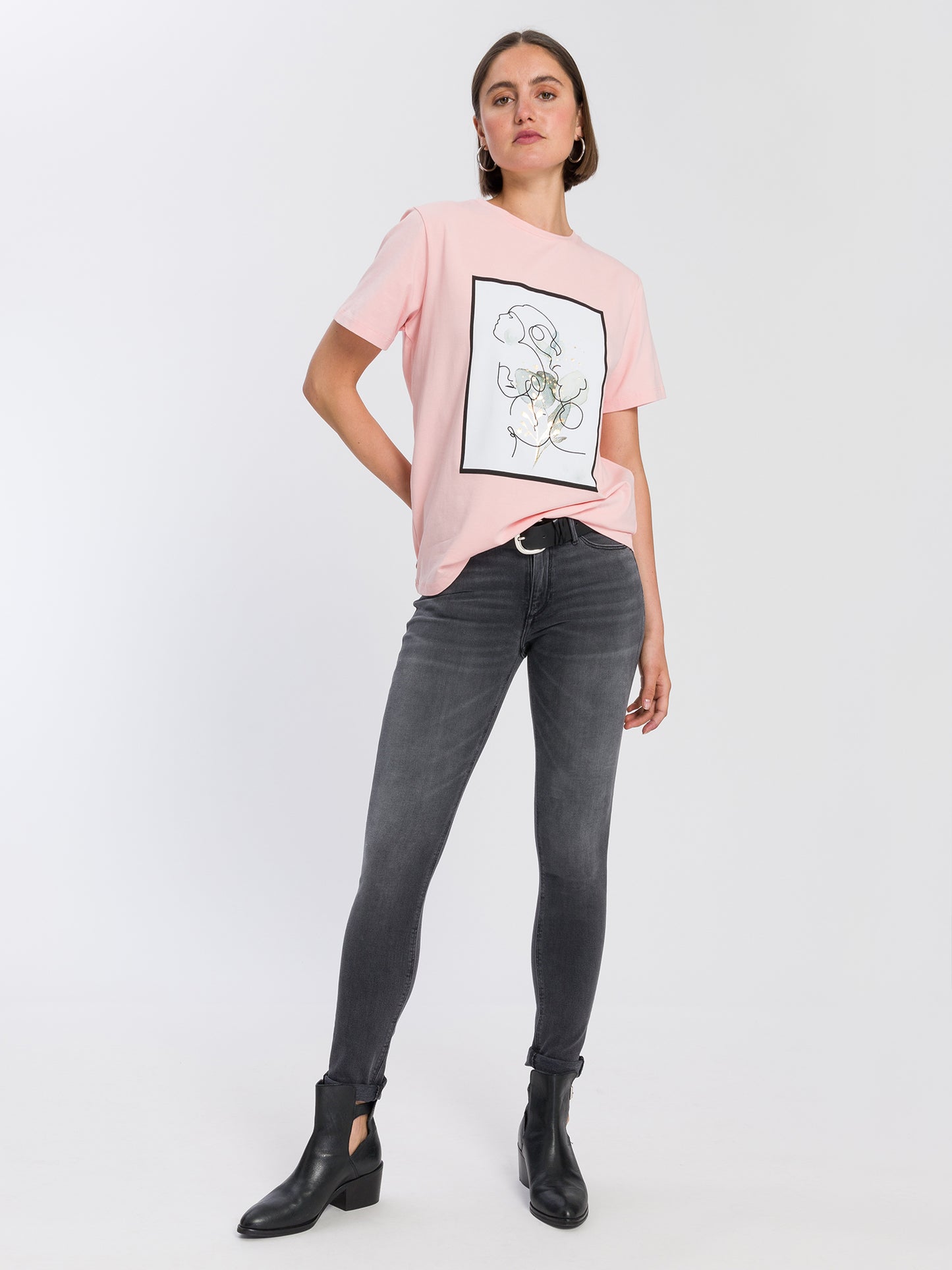 Damen Regular Print T-Shirt rosa