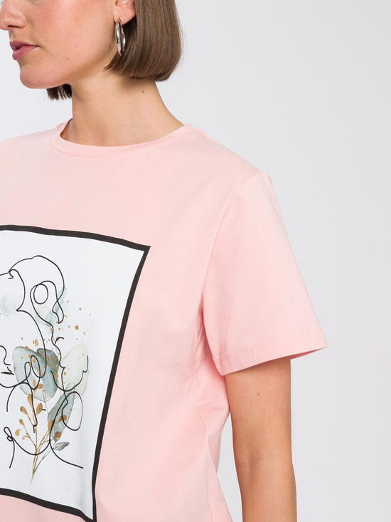 Damen Regular Print T-Shirt rosa