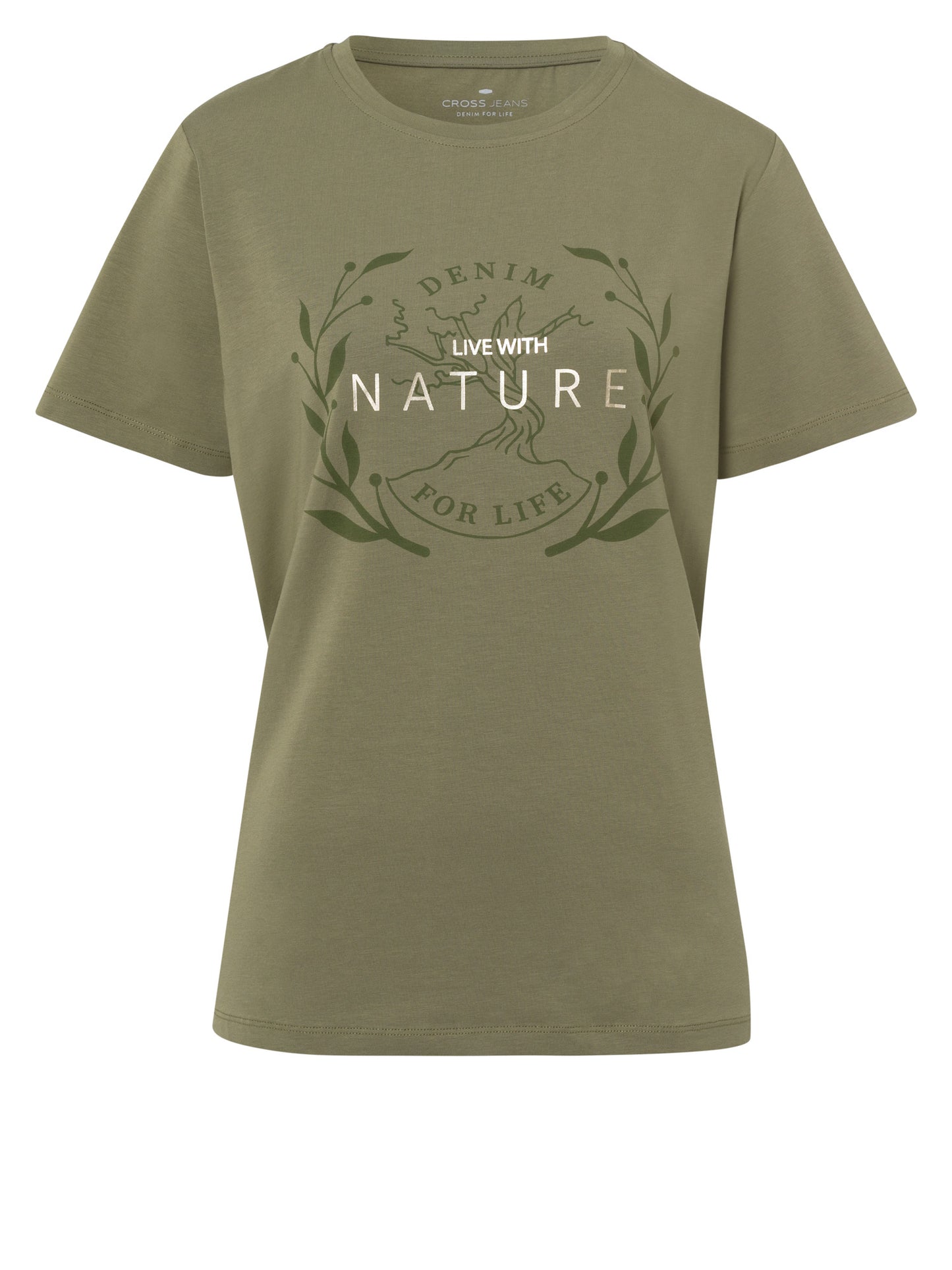 Damen Regular Print T-Shirt Live with Nature grün