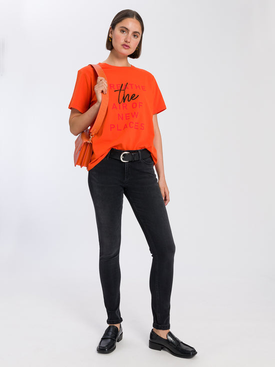 Damen Regular Print T-Shirt orange