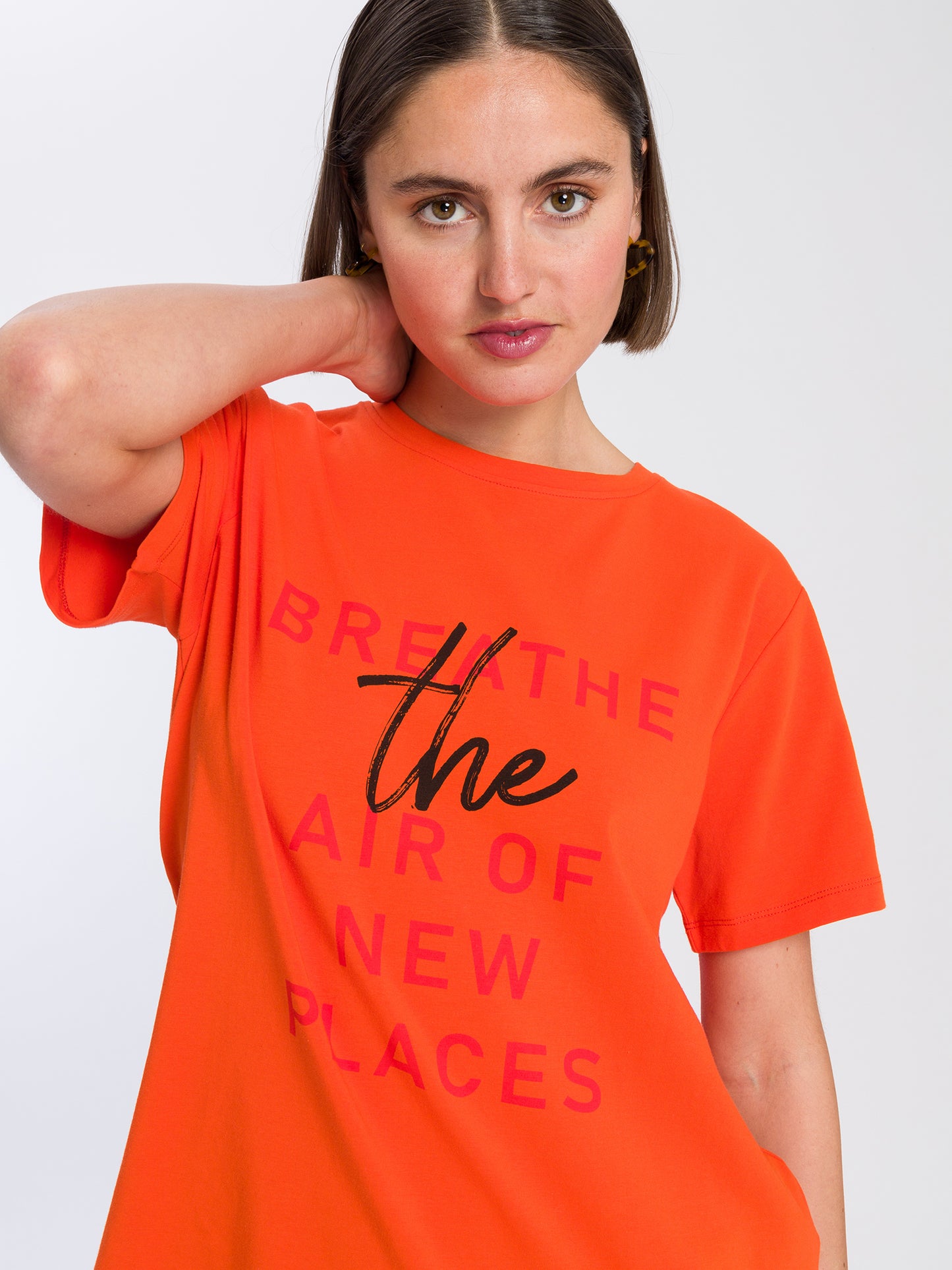 Damen Regular Print T-Shirt orange