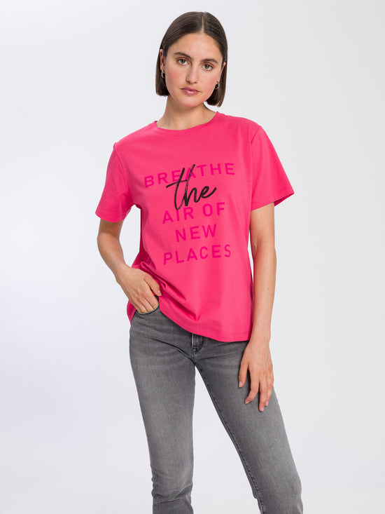 Damen Regular Print T-Shirt pink