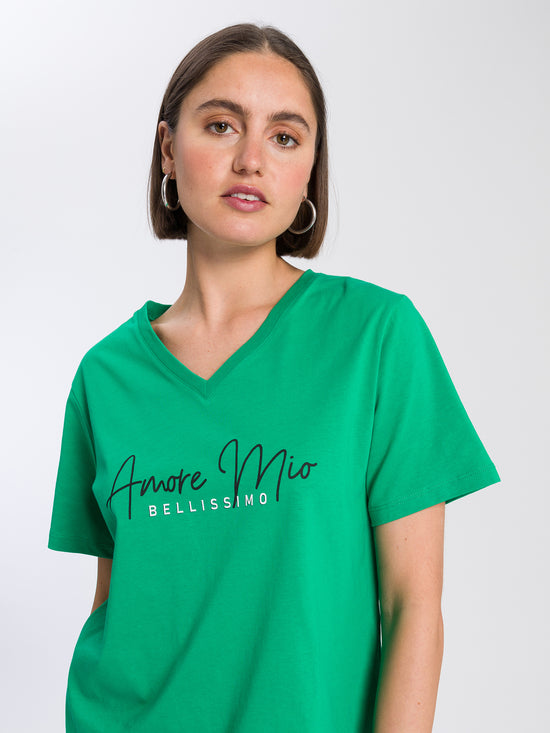 Damen Regular V-Neck T-Shirt Amore Mio