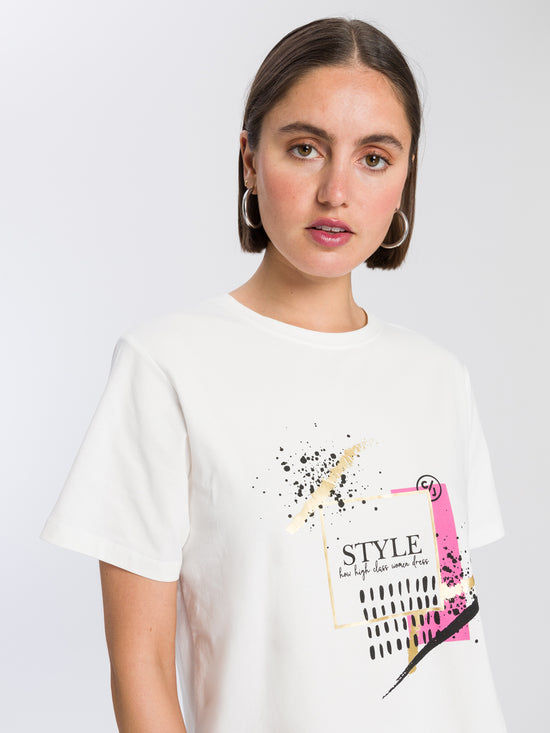 Damen Regular Print T-Shirt Style weiß