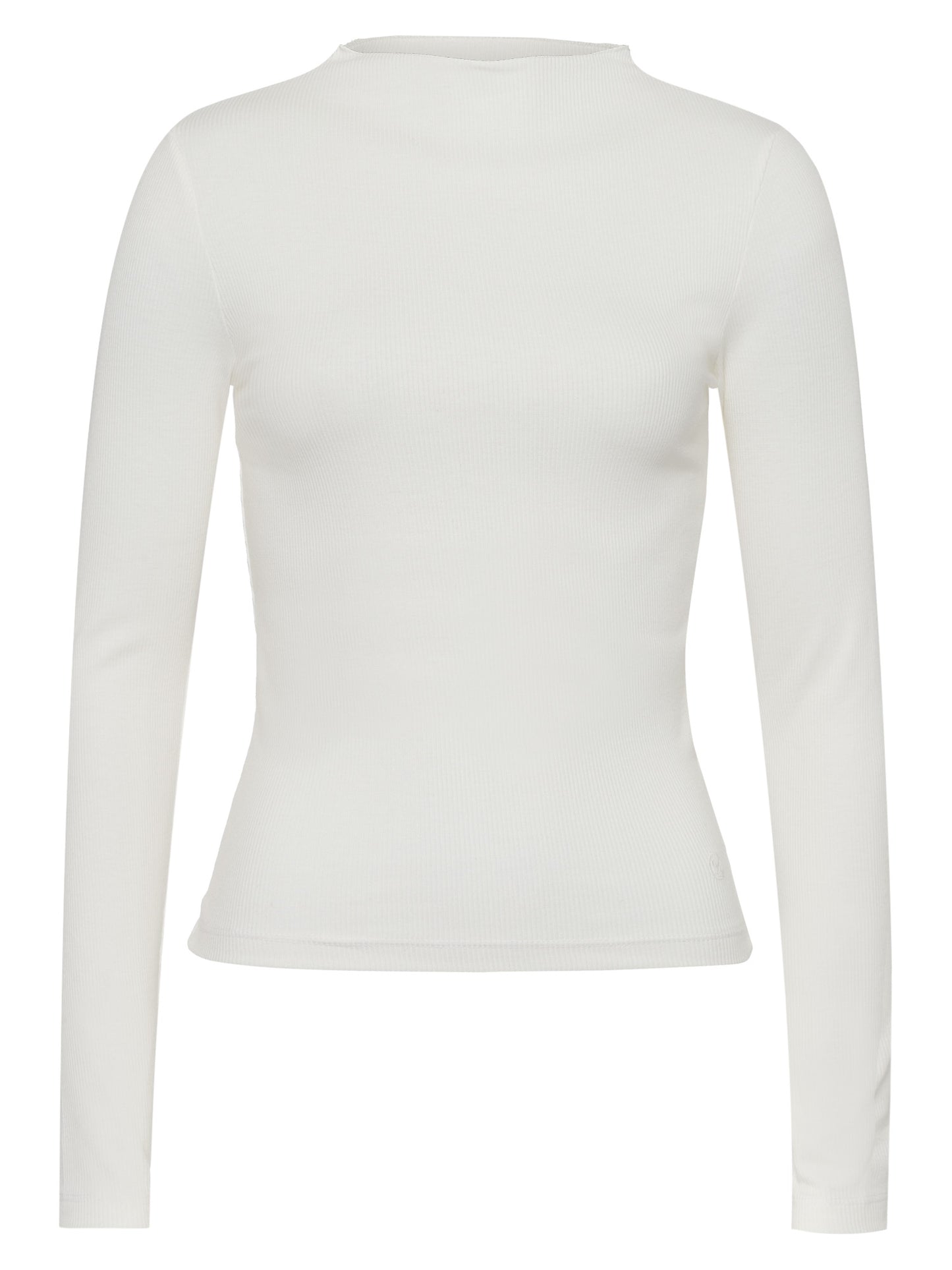 Damen Slim Langarmshirt kurz mit Stehkragen weiß