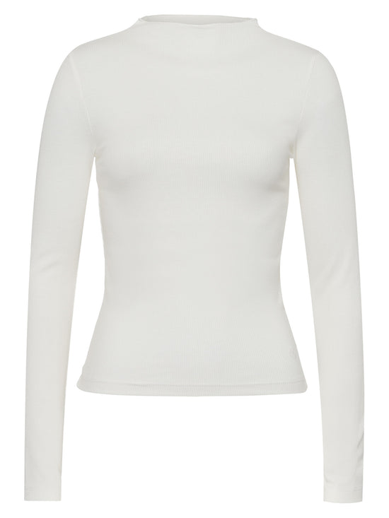 Women's slim long-sleeved shirt short with stand-up collar white