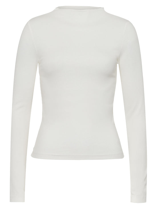 Damen Slim Langarmshirt kurz mit Stehkragen weiß