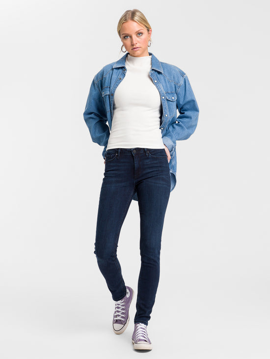 Damen Slim Langarmshirt kurz mit Stehkragen weiß