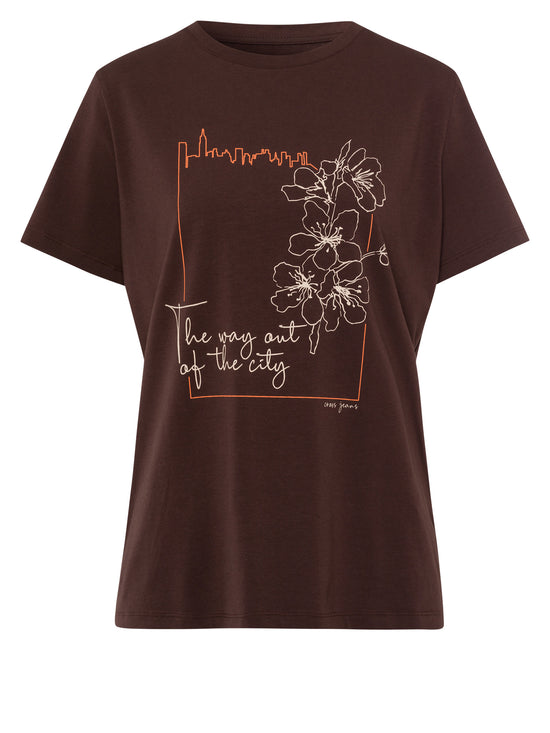 Damen Regular T-Shirt mit Print braun.