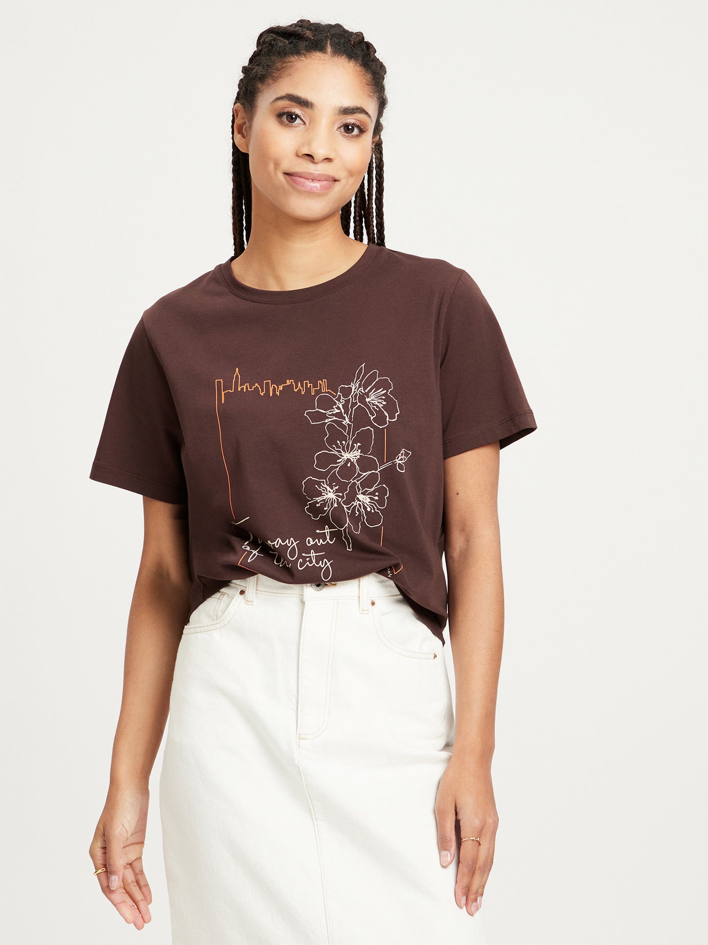 Damen Regular T-Shirt mit Print braun.