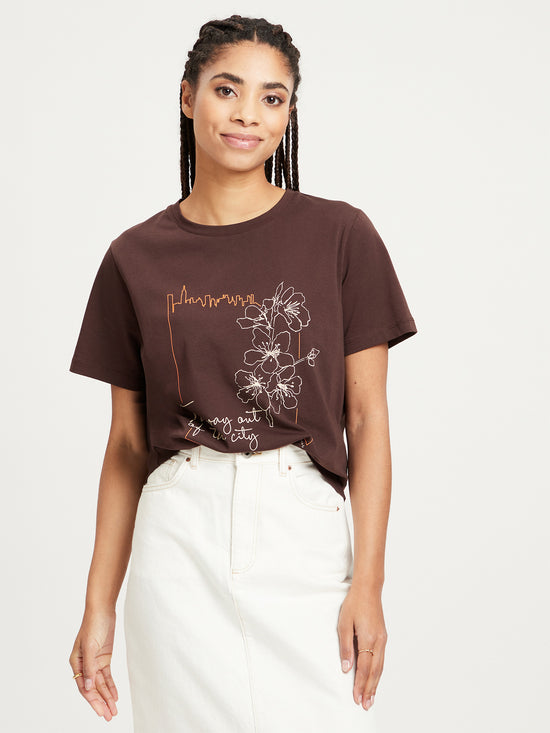Damen Regular T-Shirt mit Print braun.