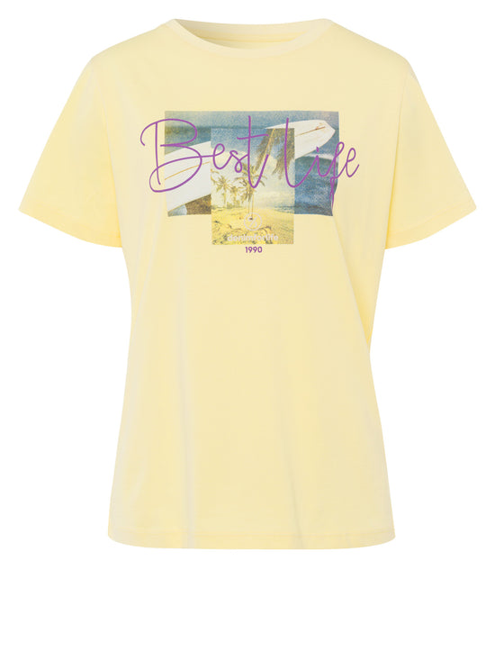 Damen Regular T-Shirt mit Foto-Print gelb