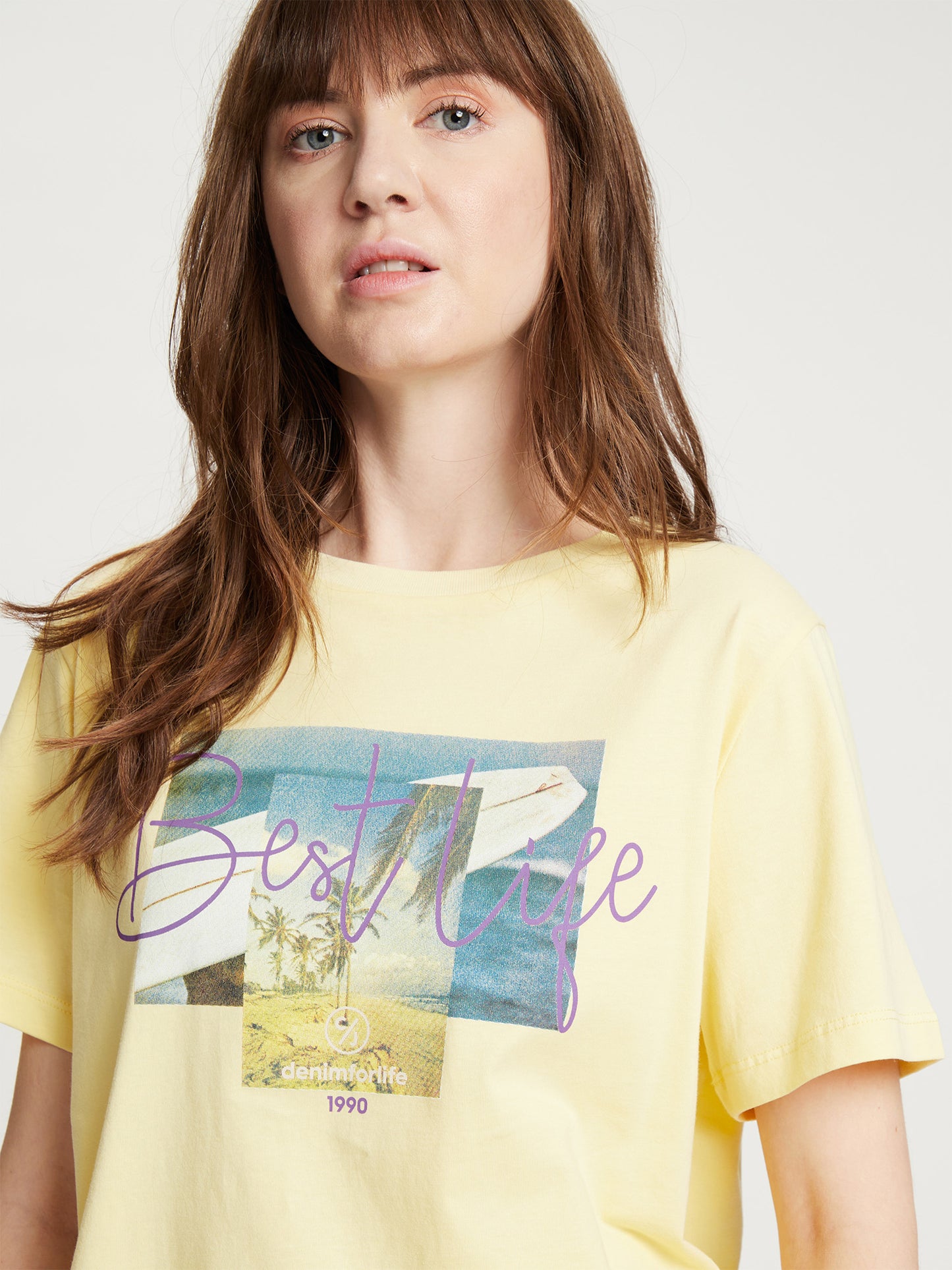 Ladies regular T-shirt with photo print yellow