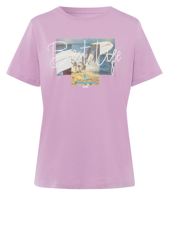 Damen Regular T-Shirt mit Foto-Print lila