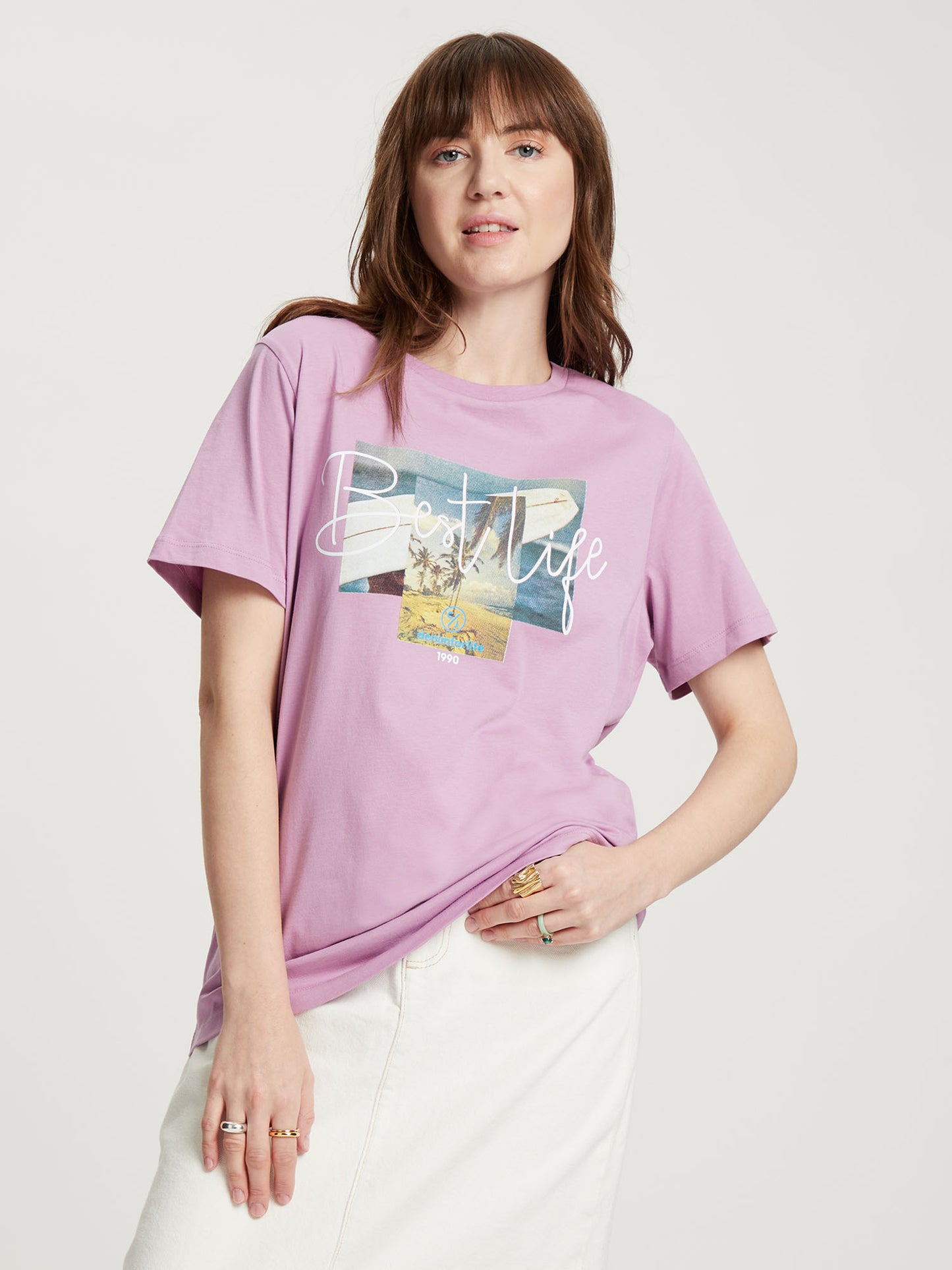 Ladies regular T-shirt with photo print purple