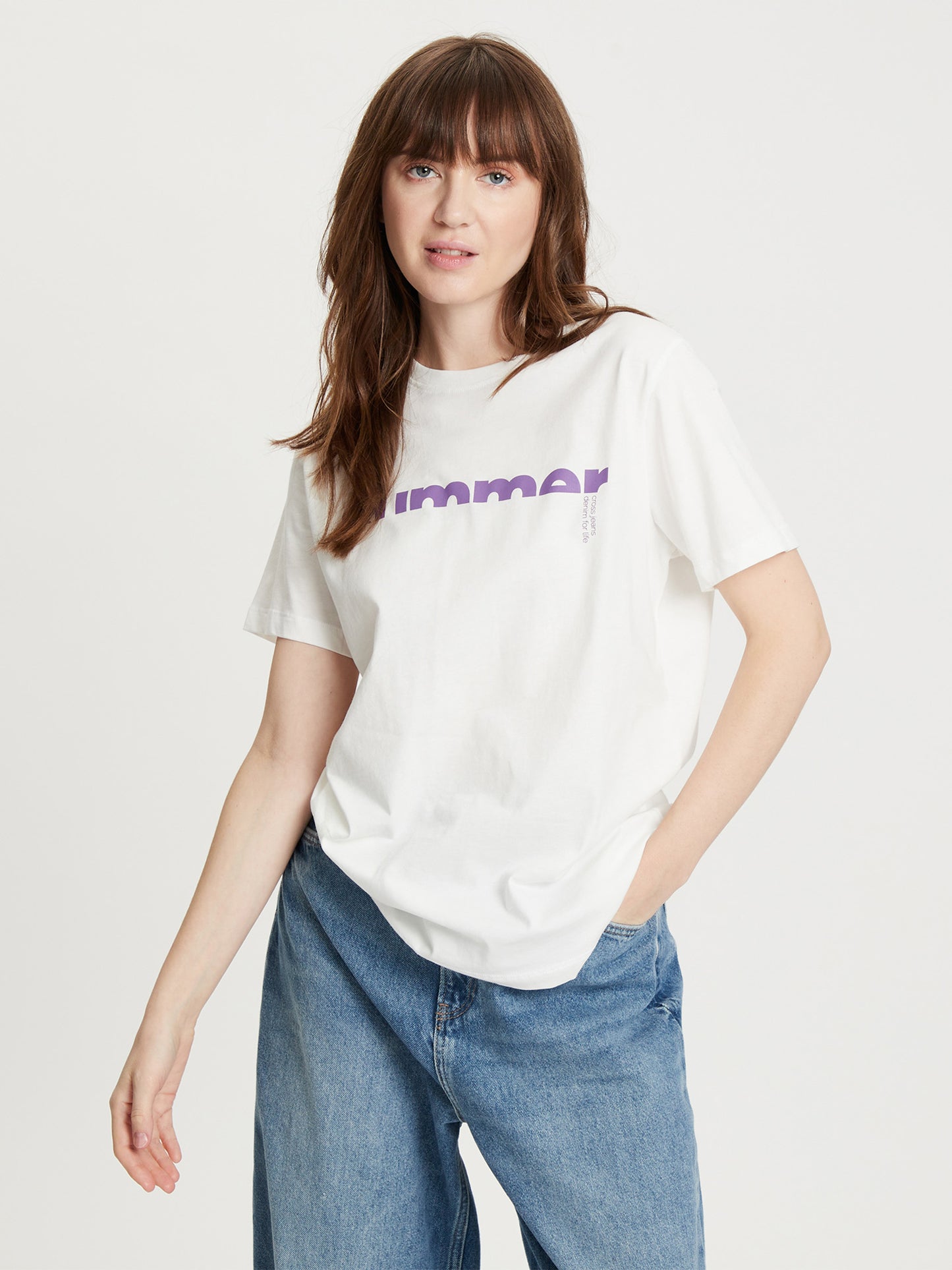 Women's regular T-shirt statement print ecru