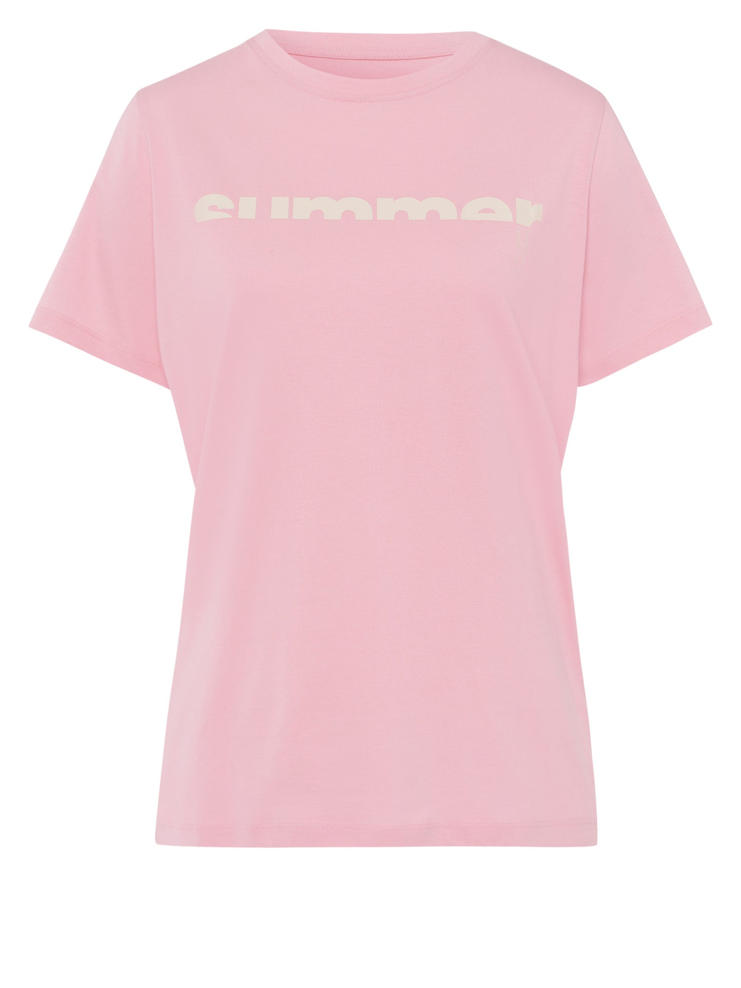 Damen Regular T-Shirt mit Slogan-Print pink.