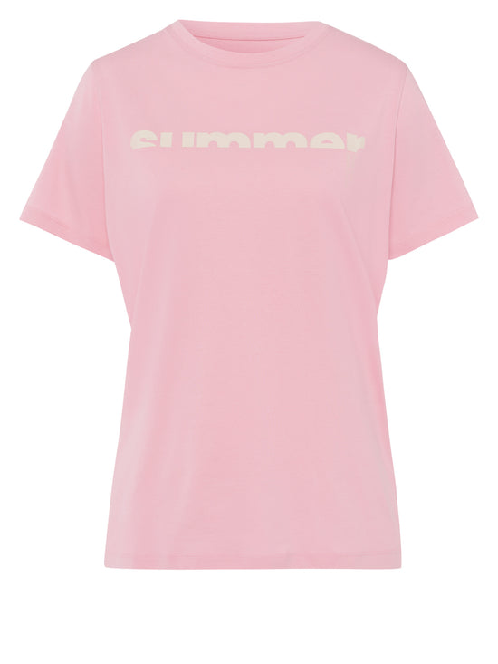 Women's regular T-shirt with slogan print pink.